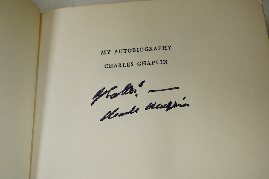 Chaplin, Charles - My Autobiography, 1st edition, 4th impression, photo. plates; publisher's cloth and d/wrapper. 1964. *inscribed by author on half title. Condition - dust cover torn, leaves have aged edges